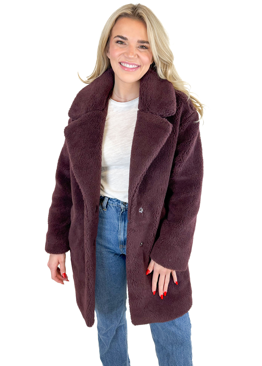 Abercrombie Dark Mulberry Teddy Coat (XXS)