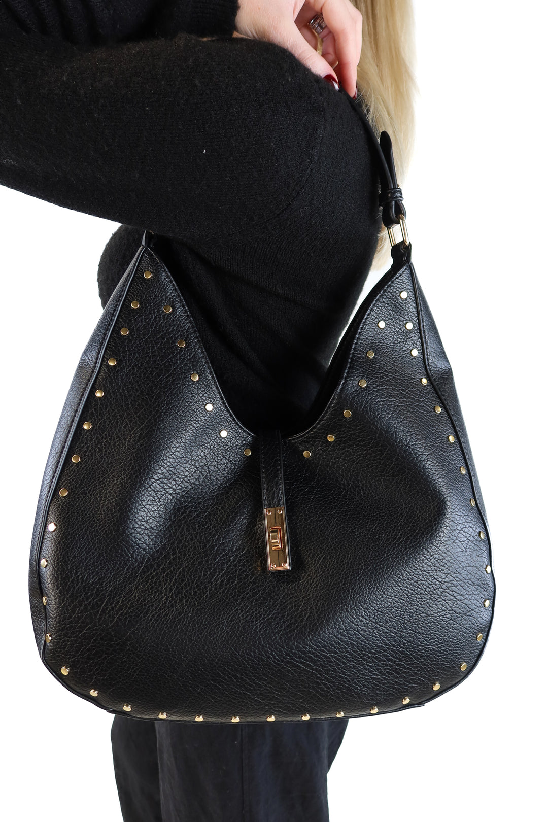 Moda luxe black studded shoulder bag NWOT (retail $90)