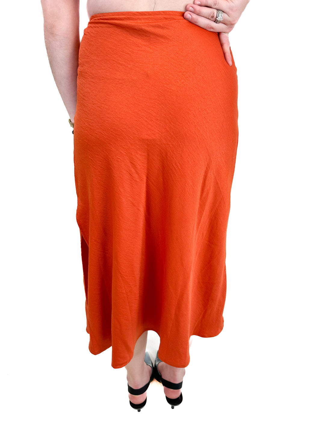 Olia Orange Satin Midi Skirt NWT (S)
