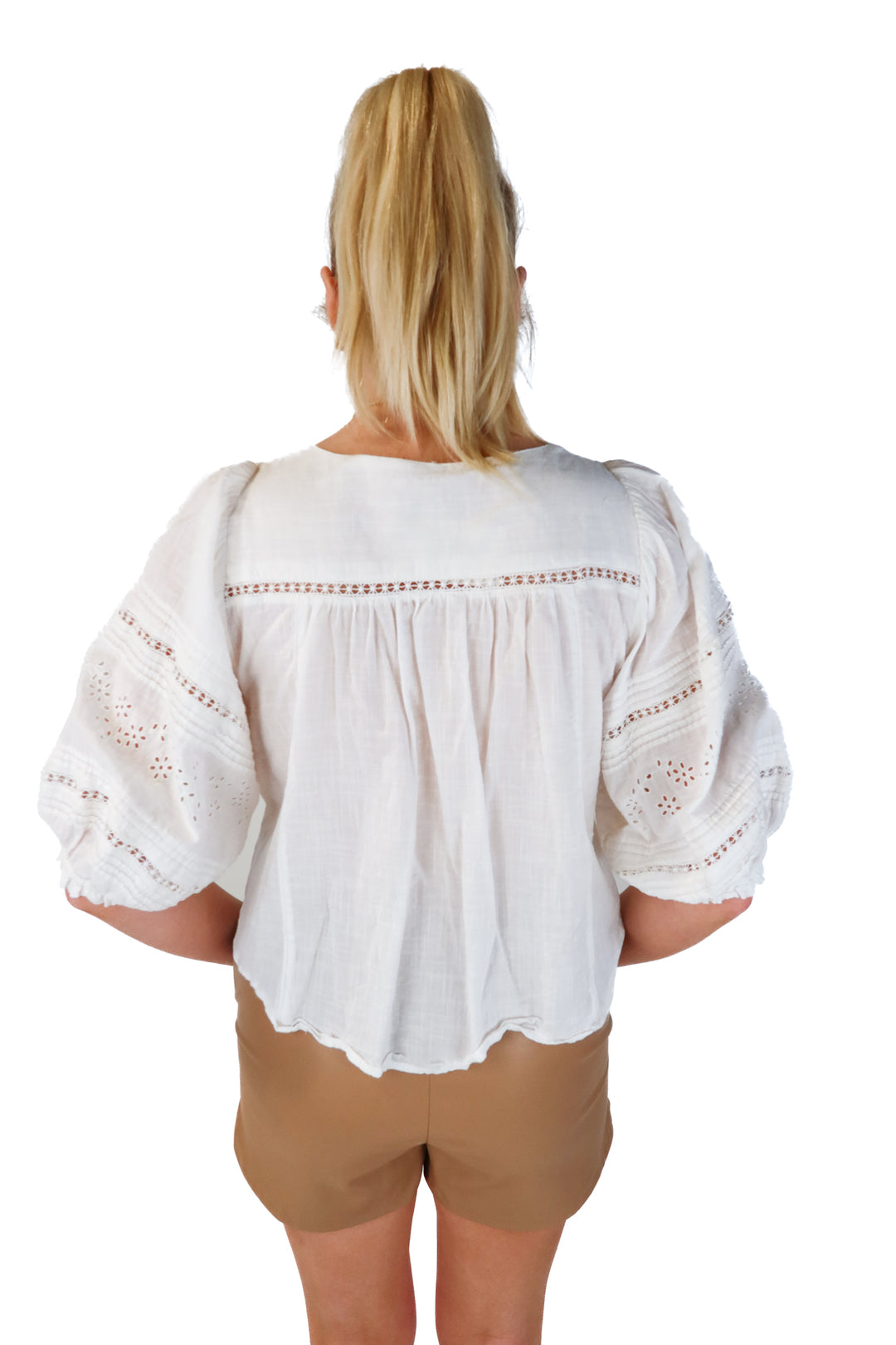 Free People Ivory Blouse with Eyelet Details (XS)