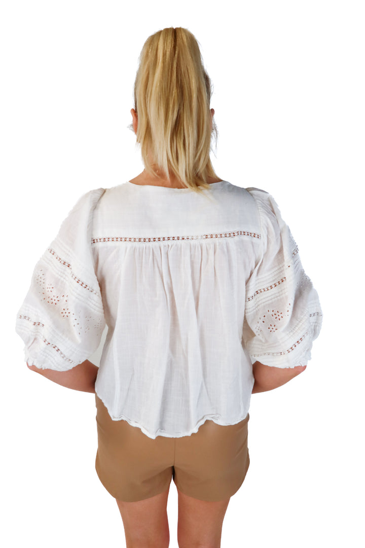 Free People Ivory Blouse with Eyelet Details (XS)