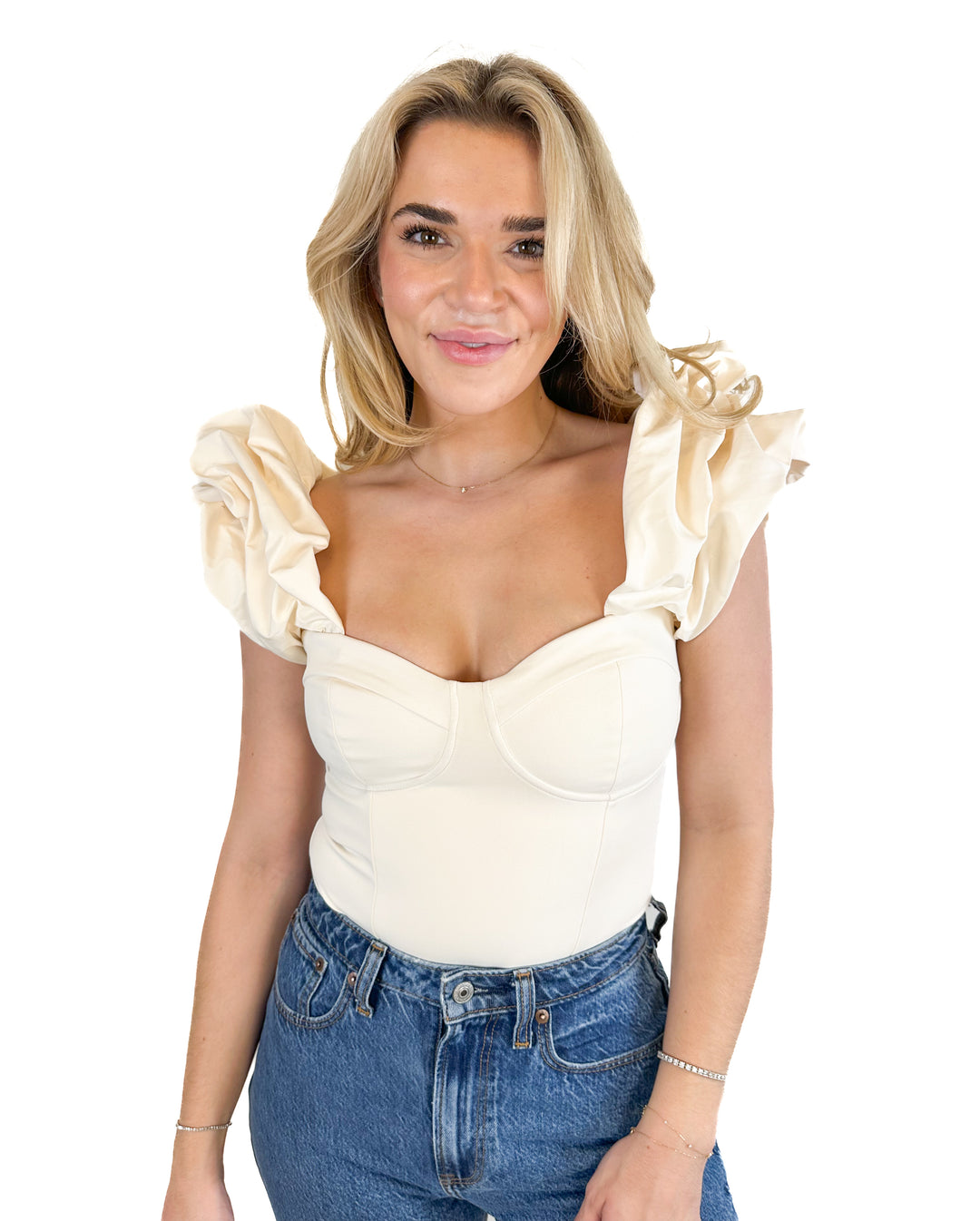 Express Body Contour High Compression Puff Sleeve Corset Bodysuit NWT (XS; retail $68)