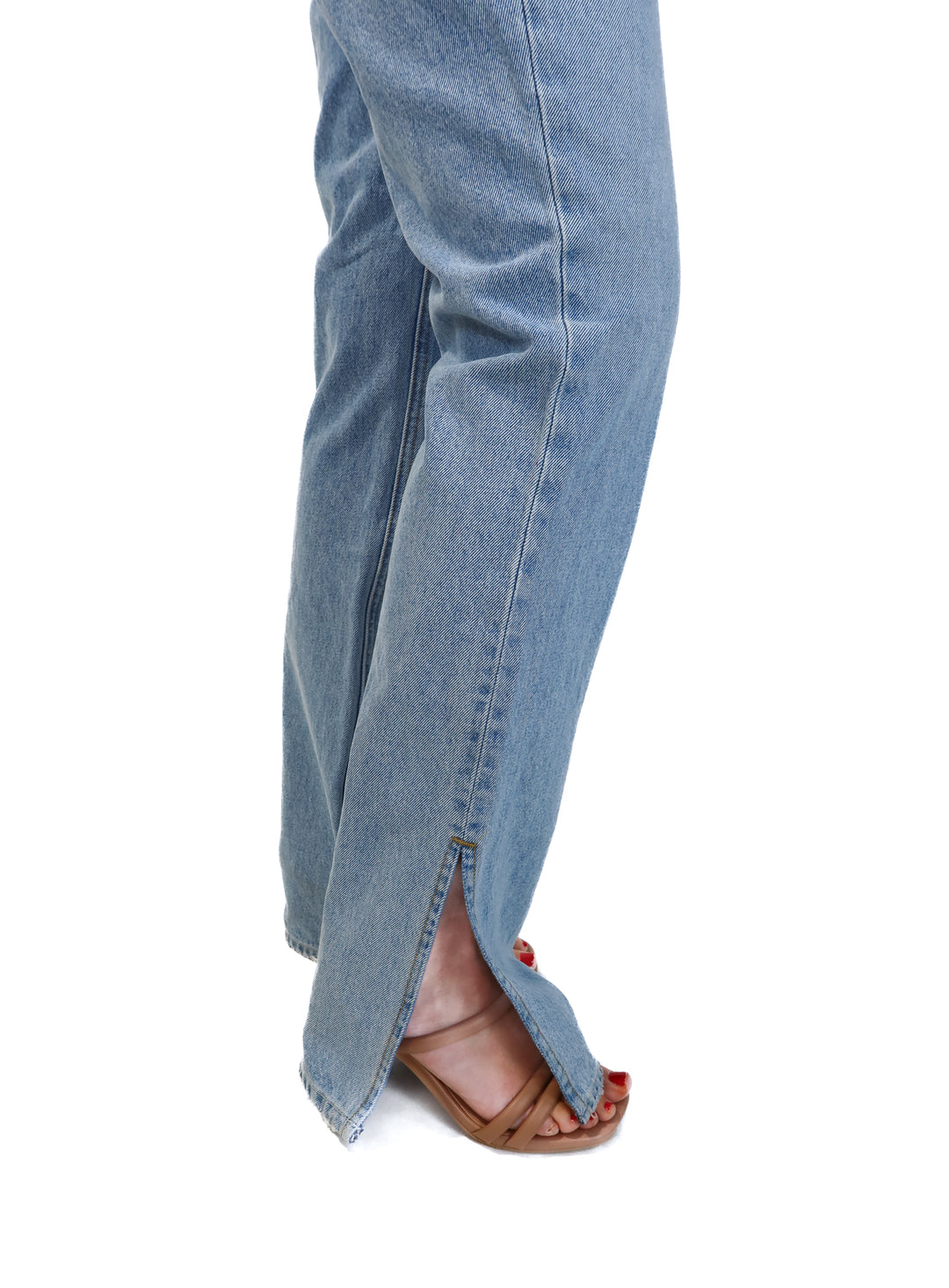 Grlfrnd light wash straight leg jeans (27; retail $225)