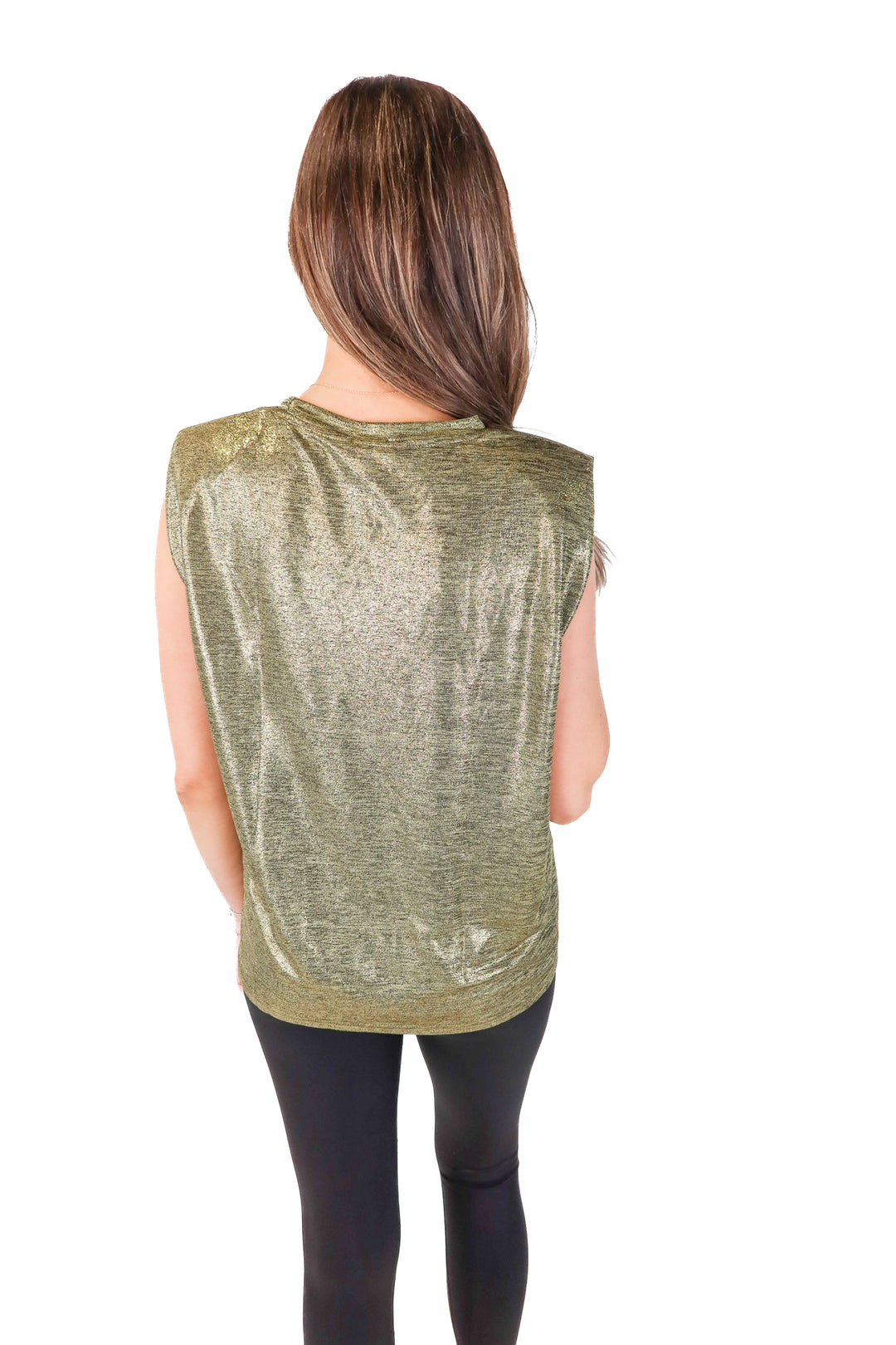An'ge Gold Metallic Shoulder Pad Tee NWT (O/S)