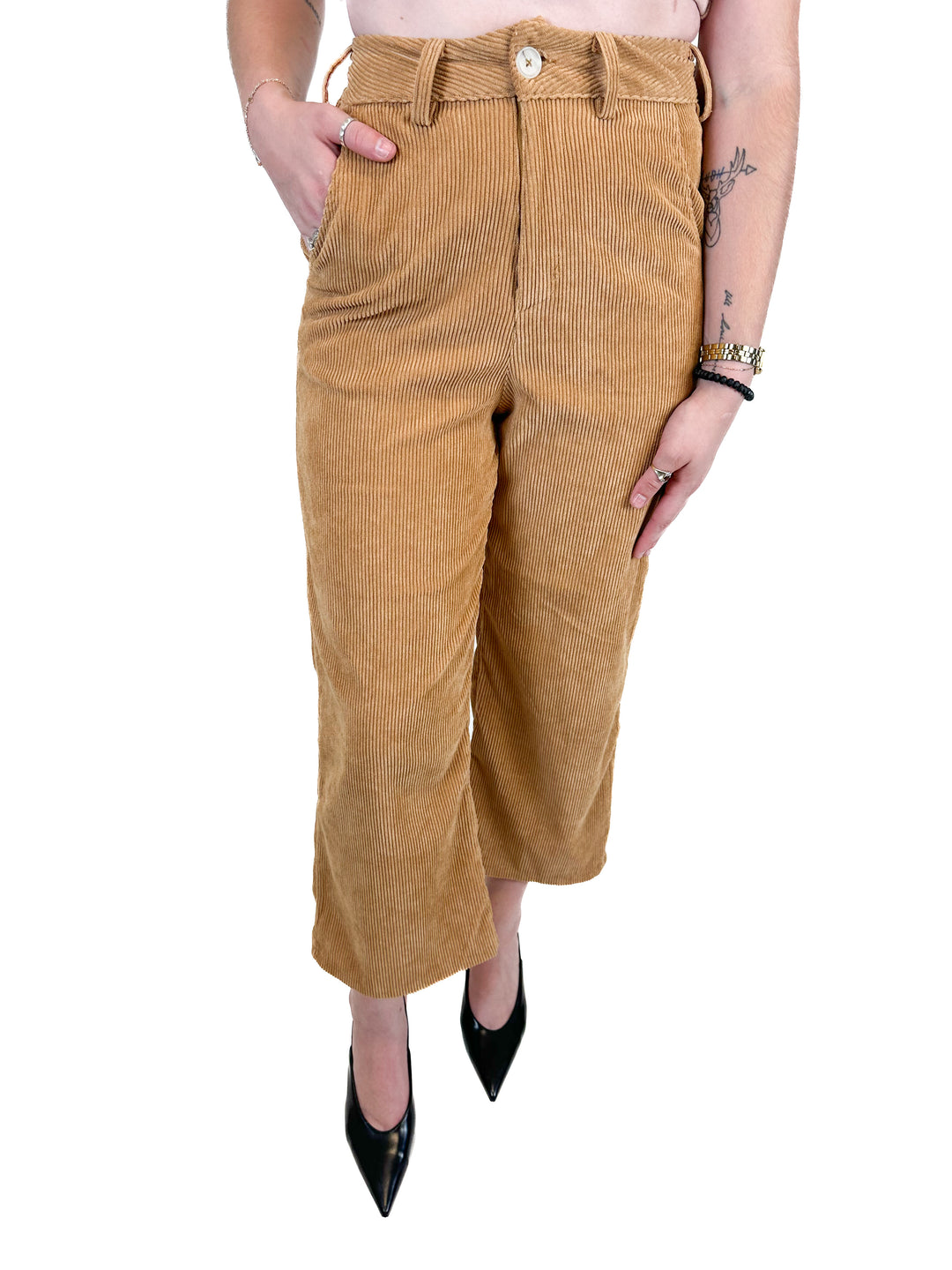 Camel Corduroy High Waist Wide Leg Pants (S)