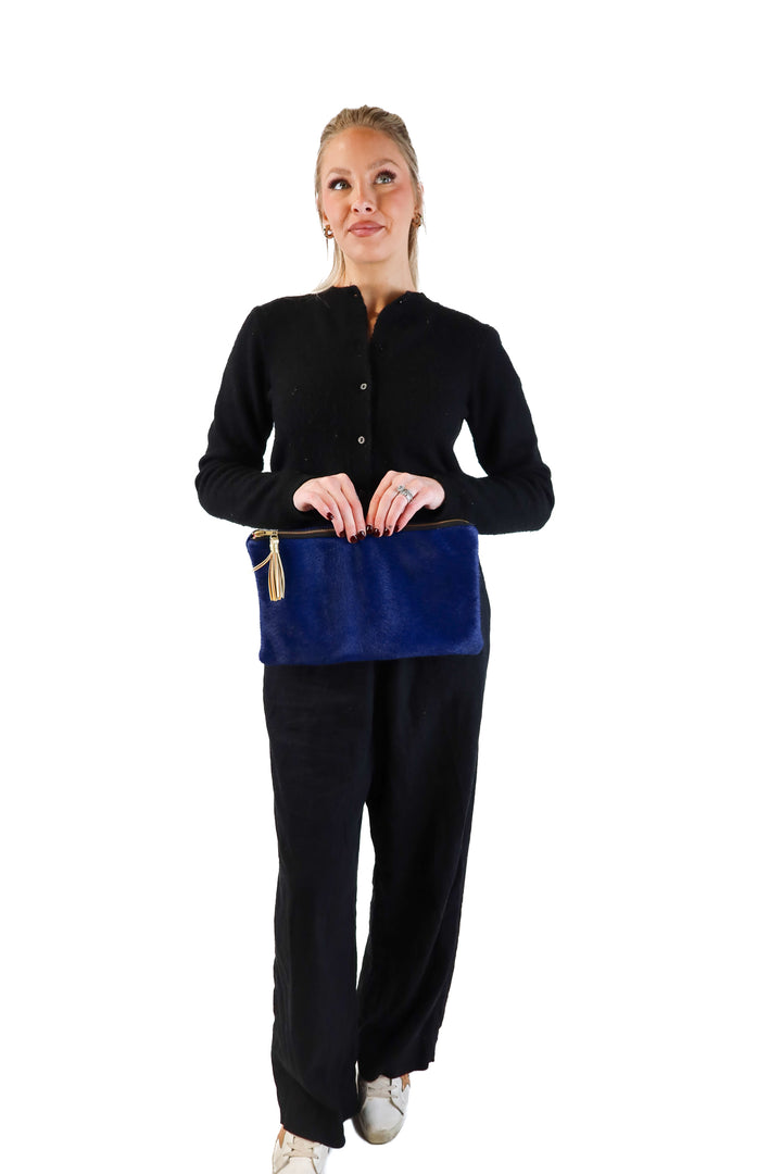 Parker & Hyde blue fur large clutch (retail $125)