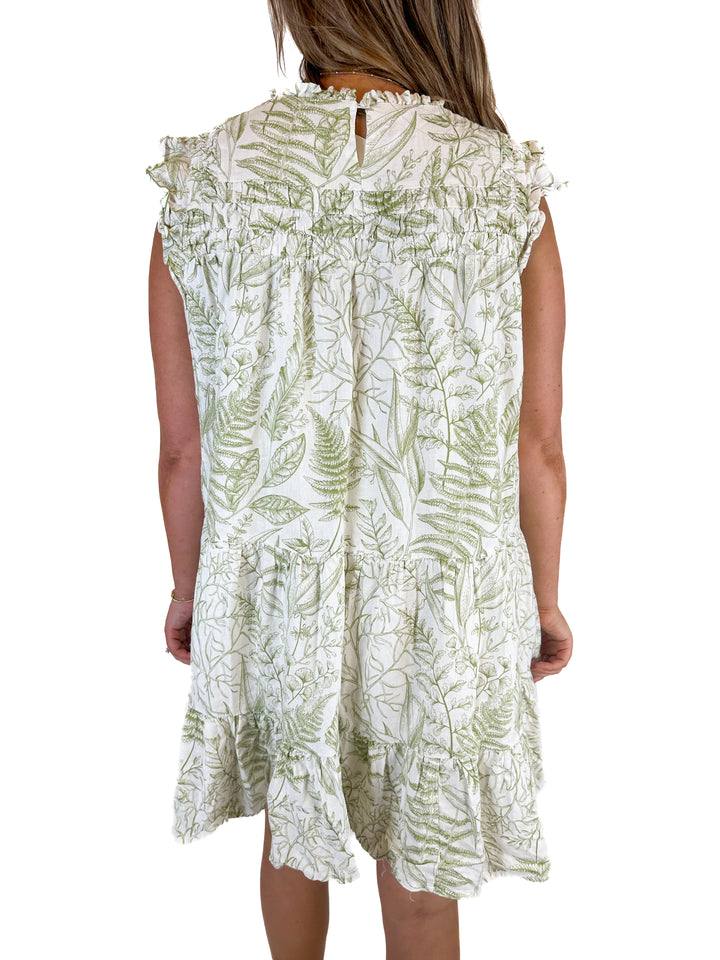 Aura Green and White Floral Print Dress (L)