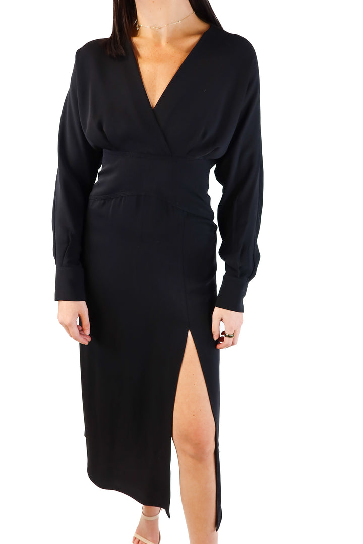 MNG black deep v maxi dress NWT (4)