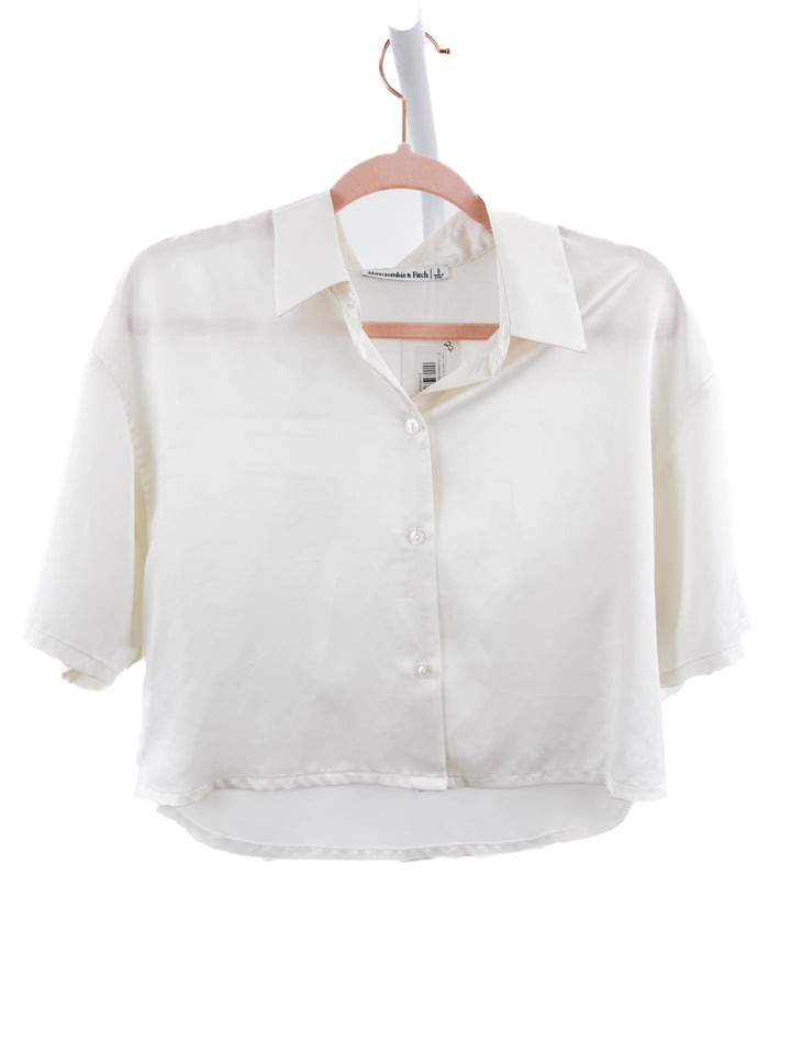 abercrombie & fitch cream satin button up (s)