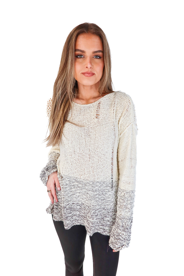 Elizabeth and James Cream/Brown Colorblock Sweater (M)