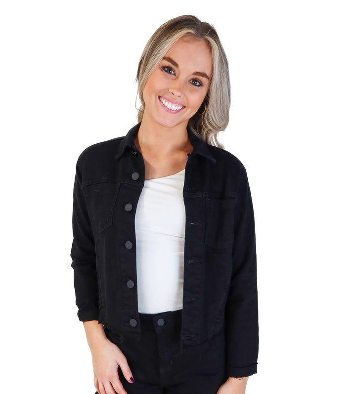 L’agence black denim rhinestone jacket (xs; retail $375)