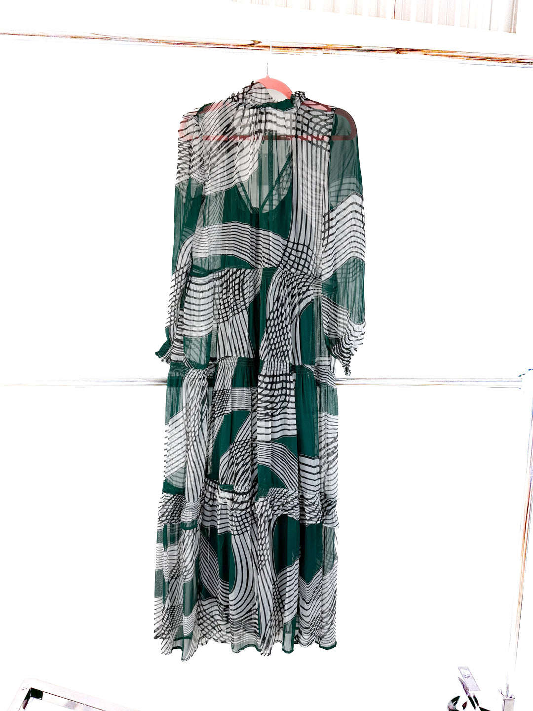 anthropologie green printed maxi dress (xs)