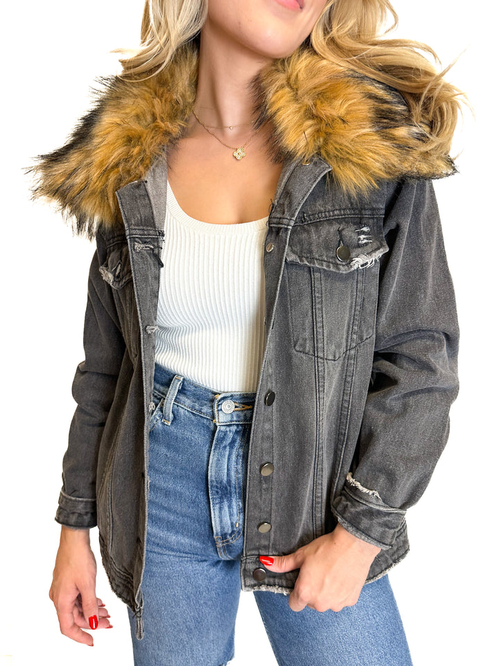 Buddy Love Denim Jacket With Faux Fur Collar NWT (S)