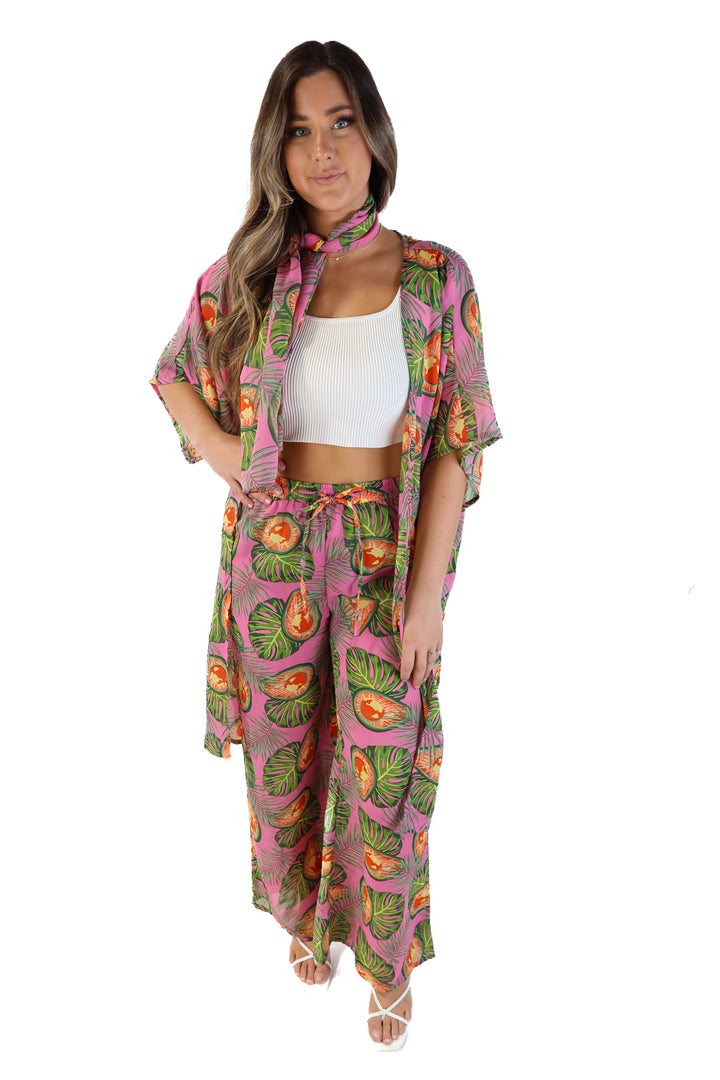 Boohoo pink tropical set (m)