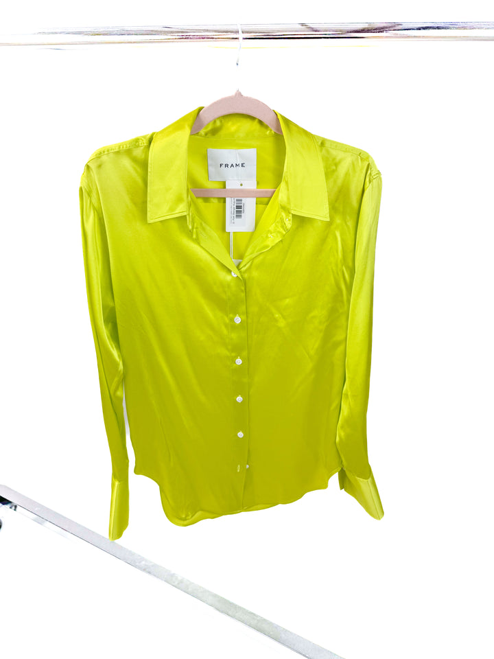 frame silk chartreuse button up shirt NWT (s; retail $398)