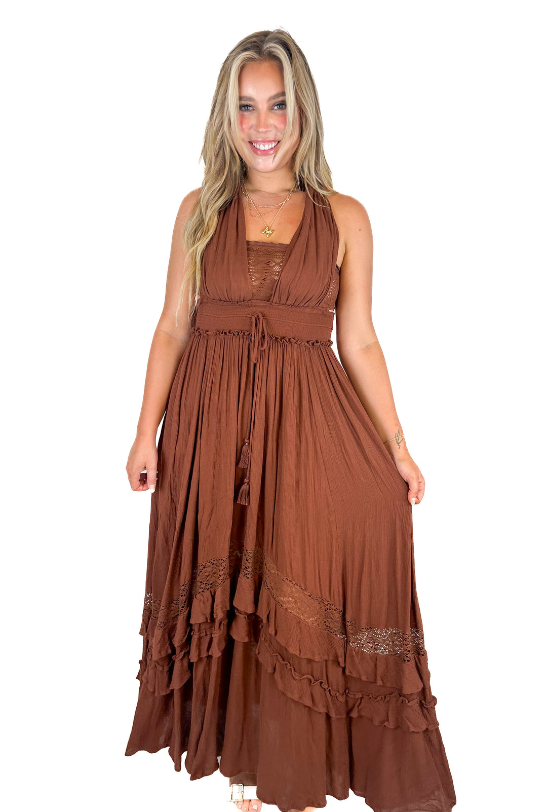 Free People Brown Santa Maria Maxi Dress (S)