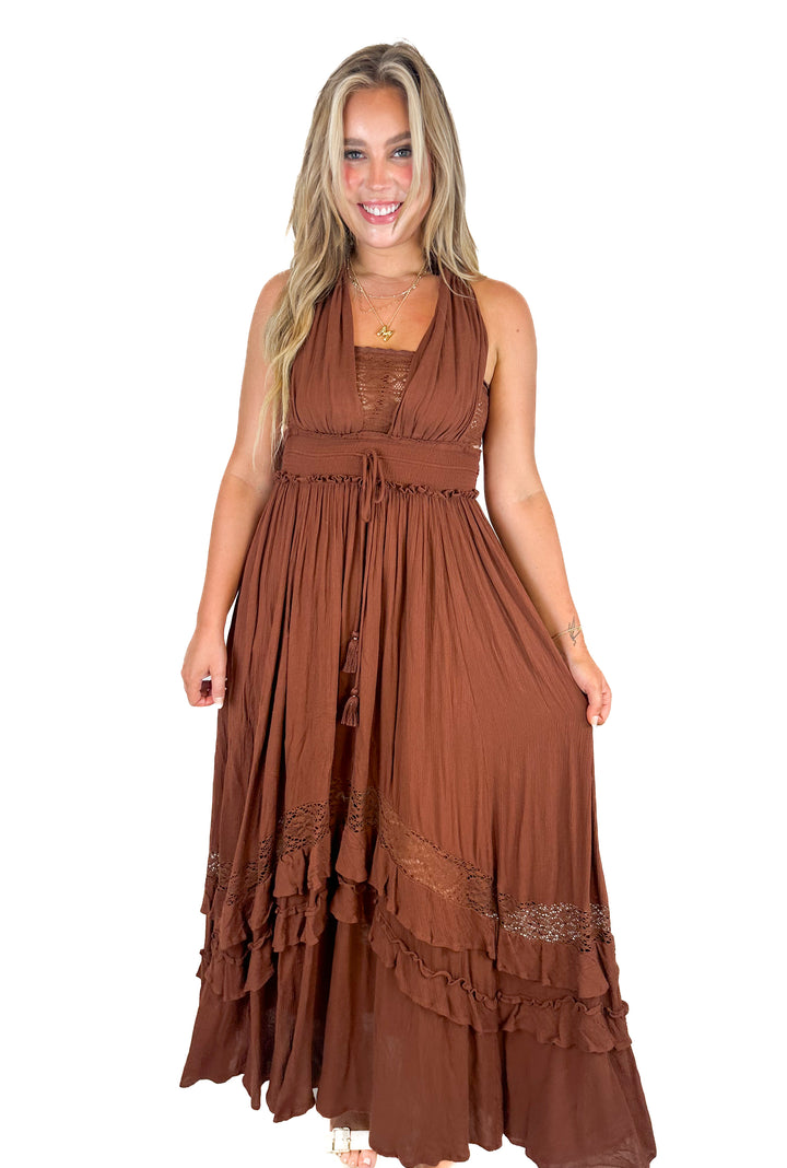 Free People Brown Santa Maria Maxi Dress (S)
