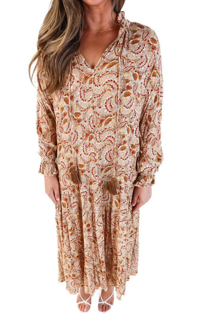 Aura red/brown floral maxi dress (s)