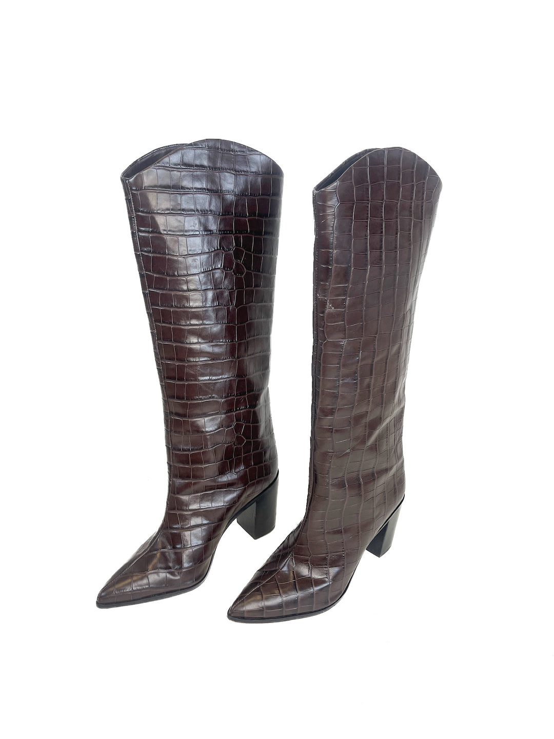 Schutz Brown Croc-Embossed Boots (9.5)