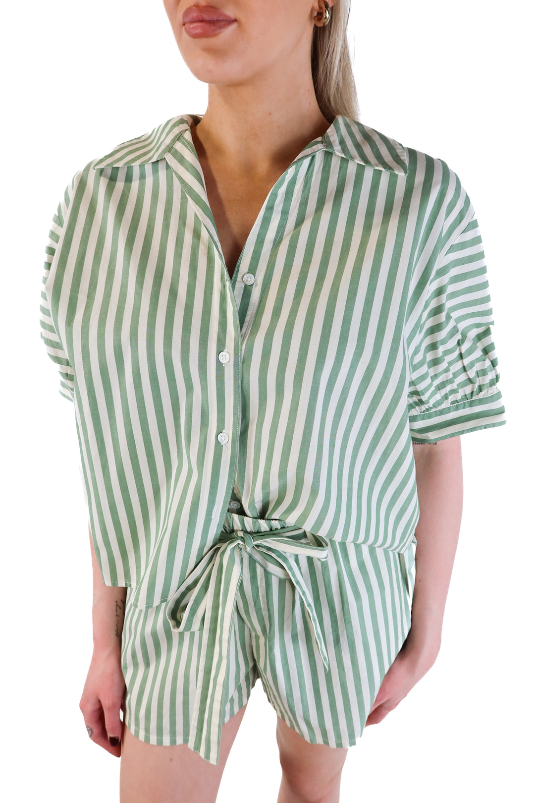Sundays Green and White Striped Set (M; retails for $362)