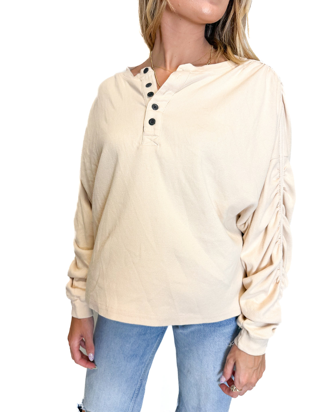 Free People Tan Ribbed Top (XS)