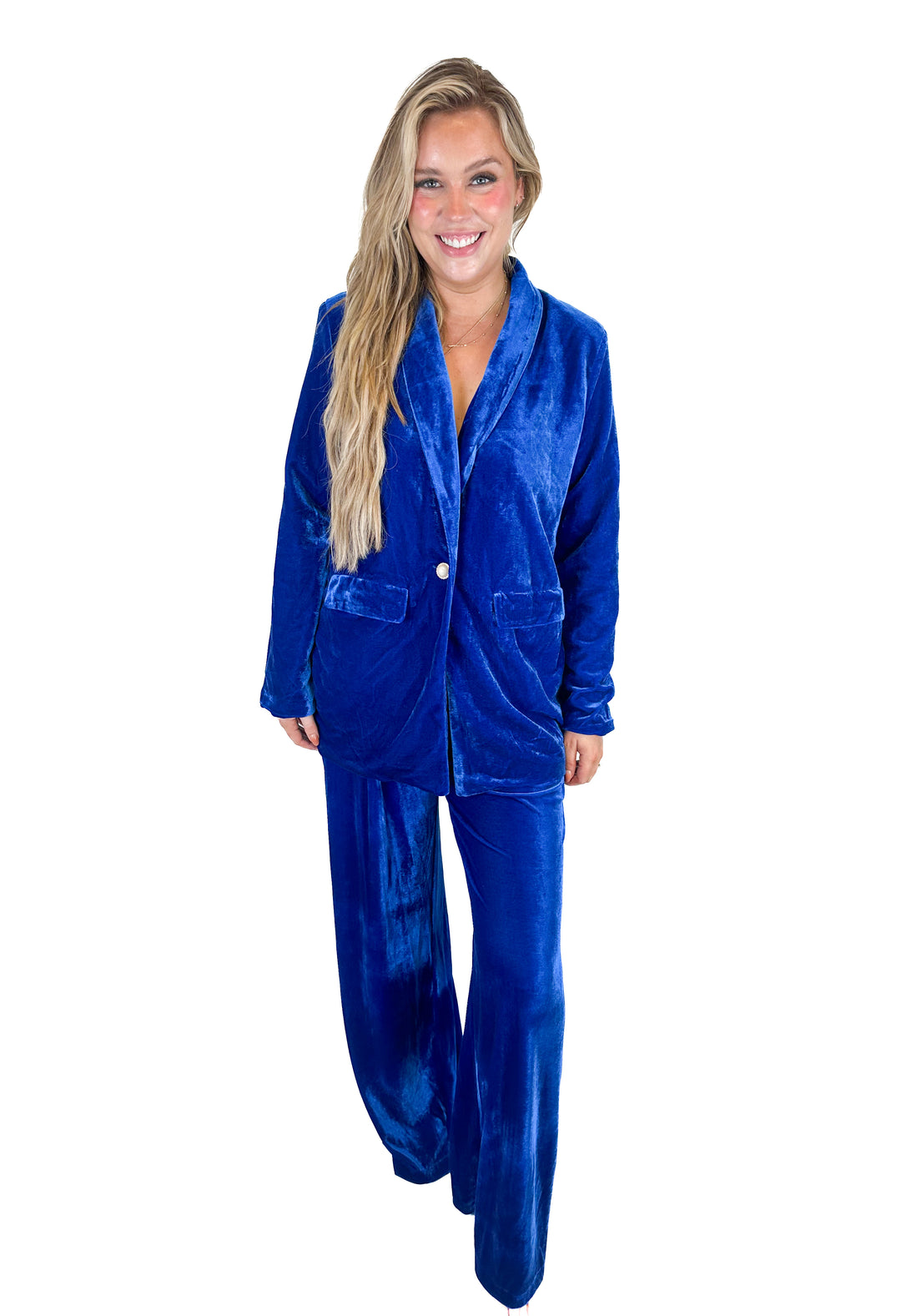 Aura Blue Velvet Jacket and Pants Set (L)