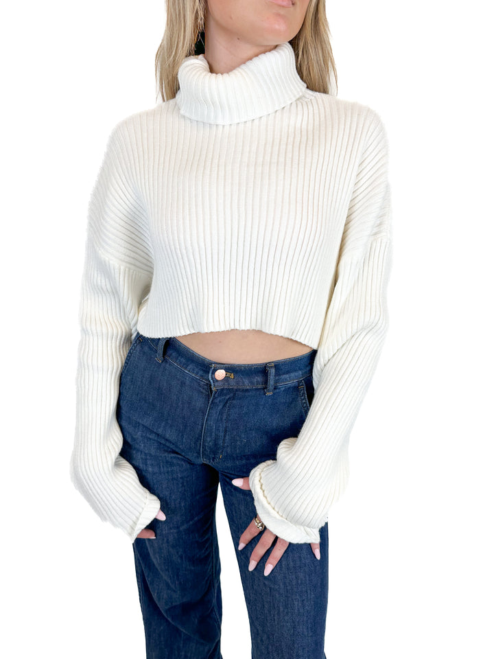 Priceless Cream Turtleneck Crop Sweater  (S)