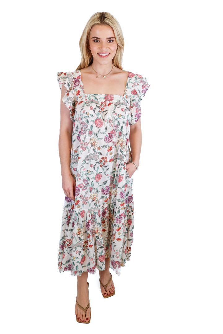 Ophelia & Indigo cream floral midi dress (S; retail $210)