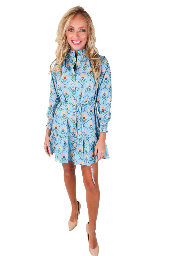 Avara blue floral button up dress NWT (xs; retails for $118)