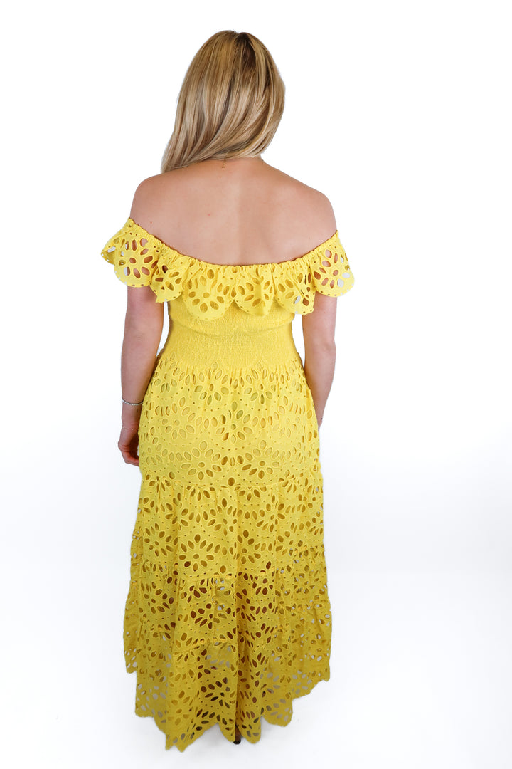 figue yellow eyelet midi dress NWT (xs) Retail is $628