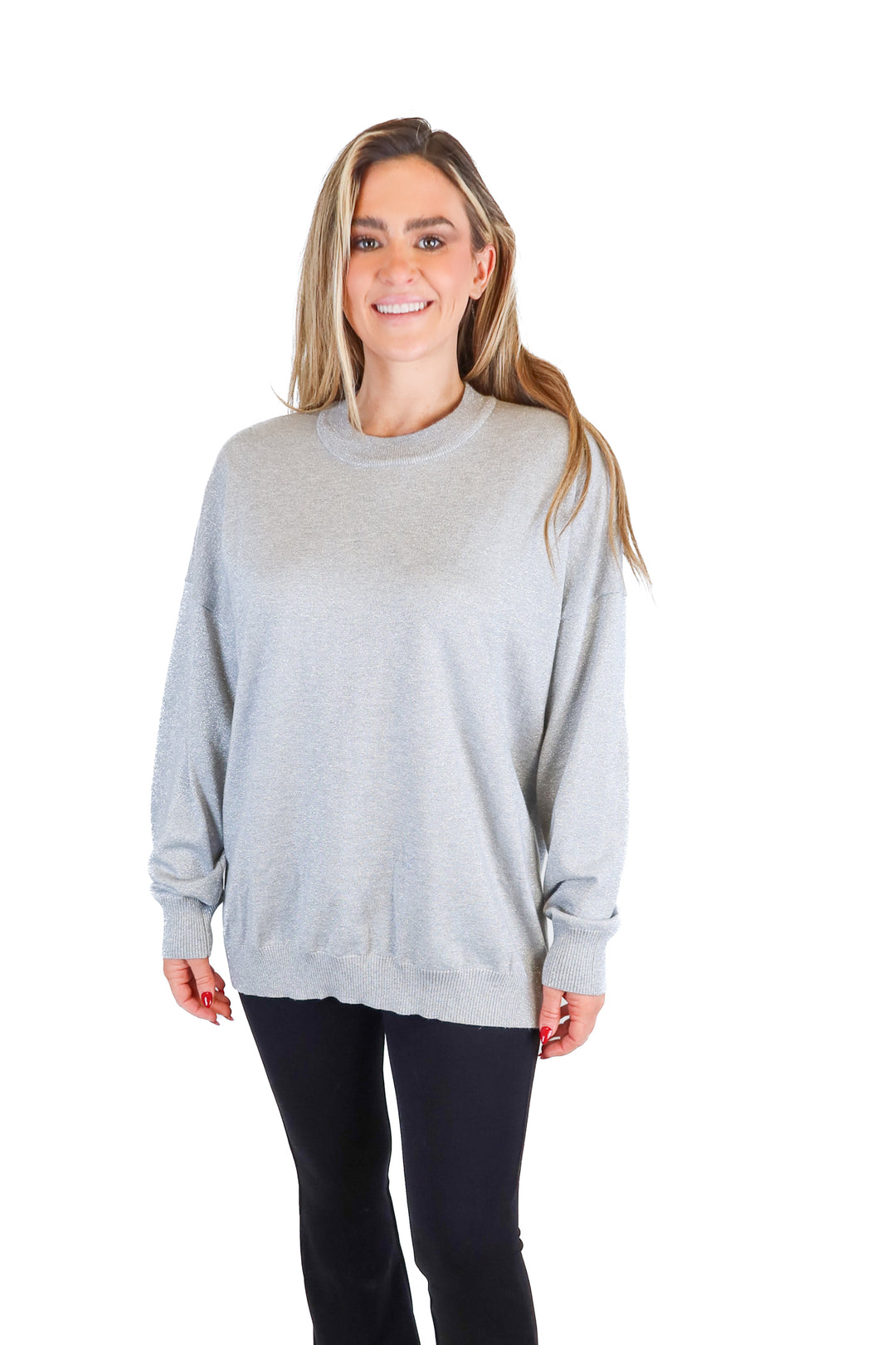 show me your mumu grey sparkly long sweater (s)