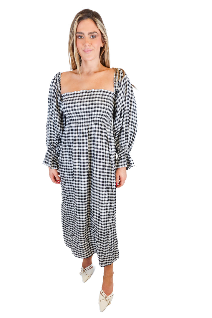 Sleeper black/white plaid midi dress (S)