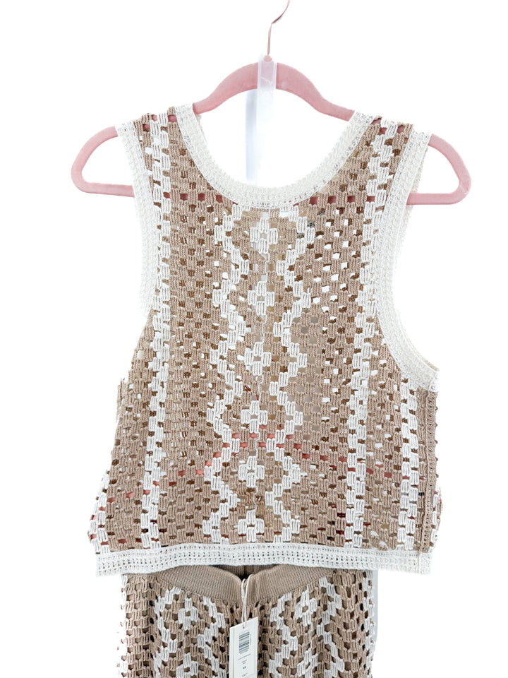 zsupply brown/white crochet set NWT (xs; retails $218)