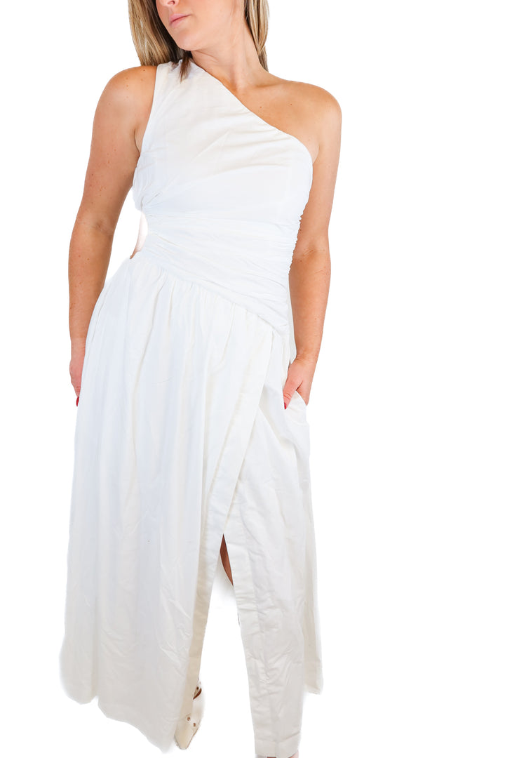 Abercrombie White One Shoulder Side Cutout Poplin Dress (S)