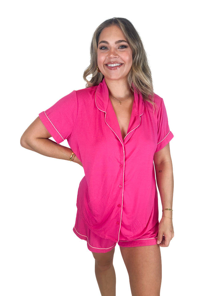 Nordstrom Pink Shirt and Shorts Pajama Set (L)
