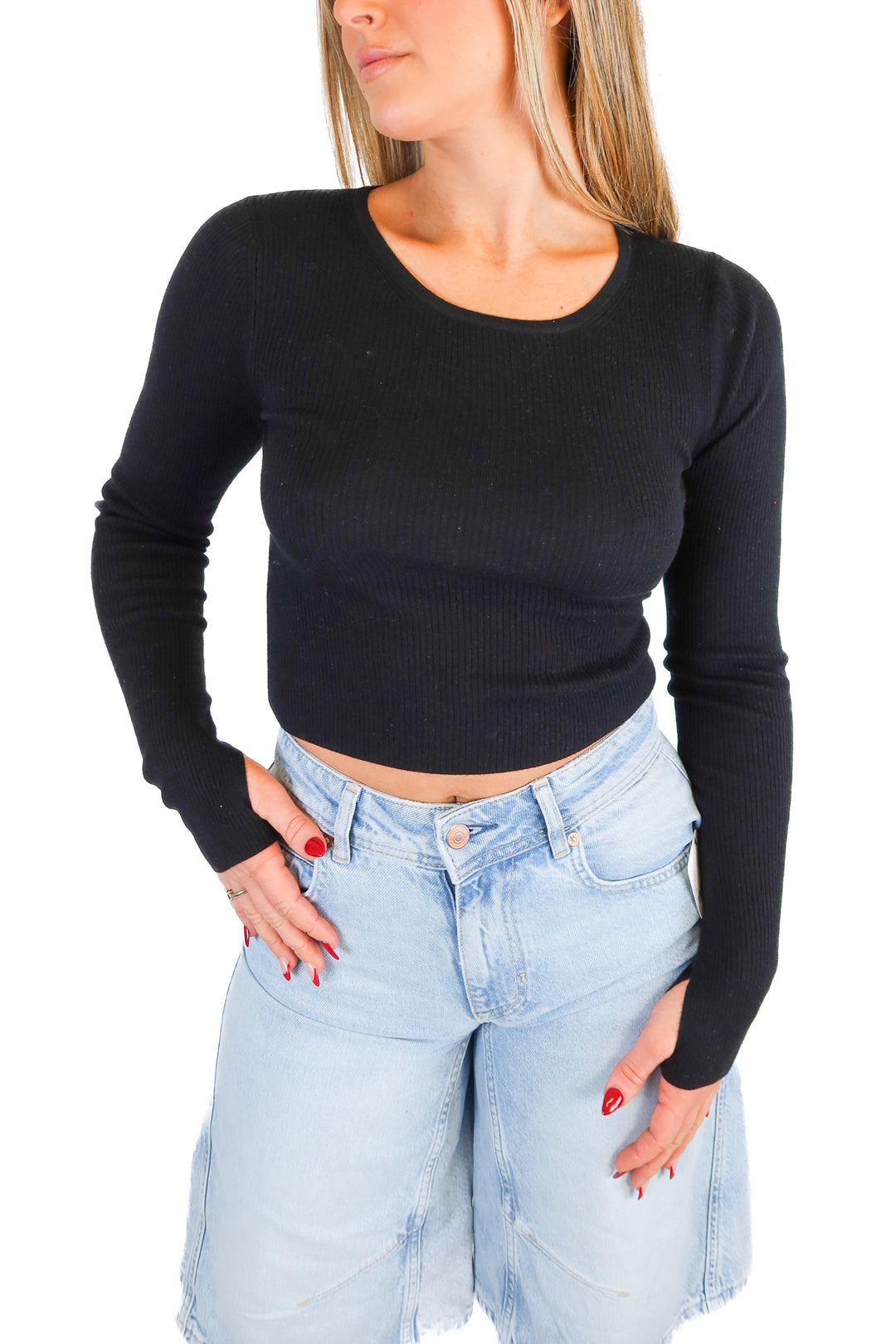 naadam black knit long sleeve top (xs) retails for $130