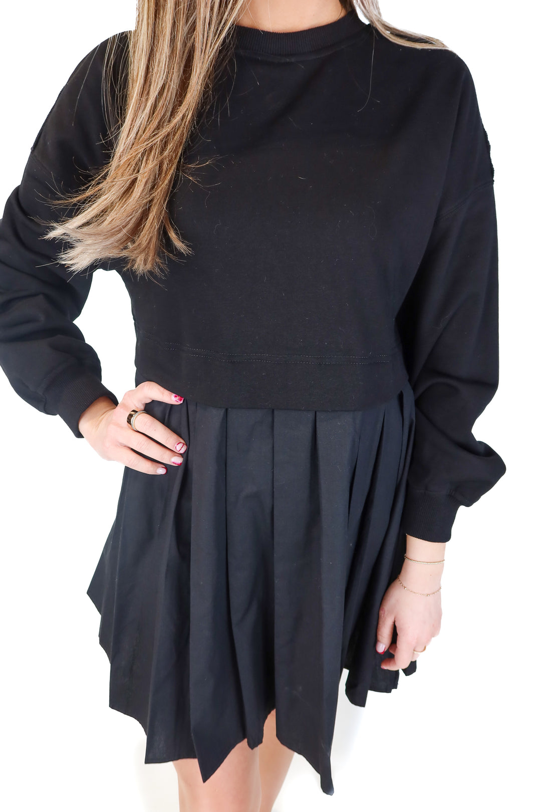 pretty garden black pleated dress NWT (xs; retail $55)