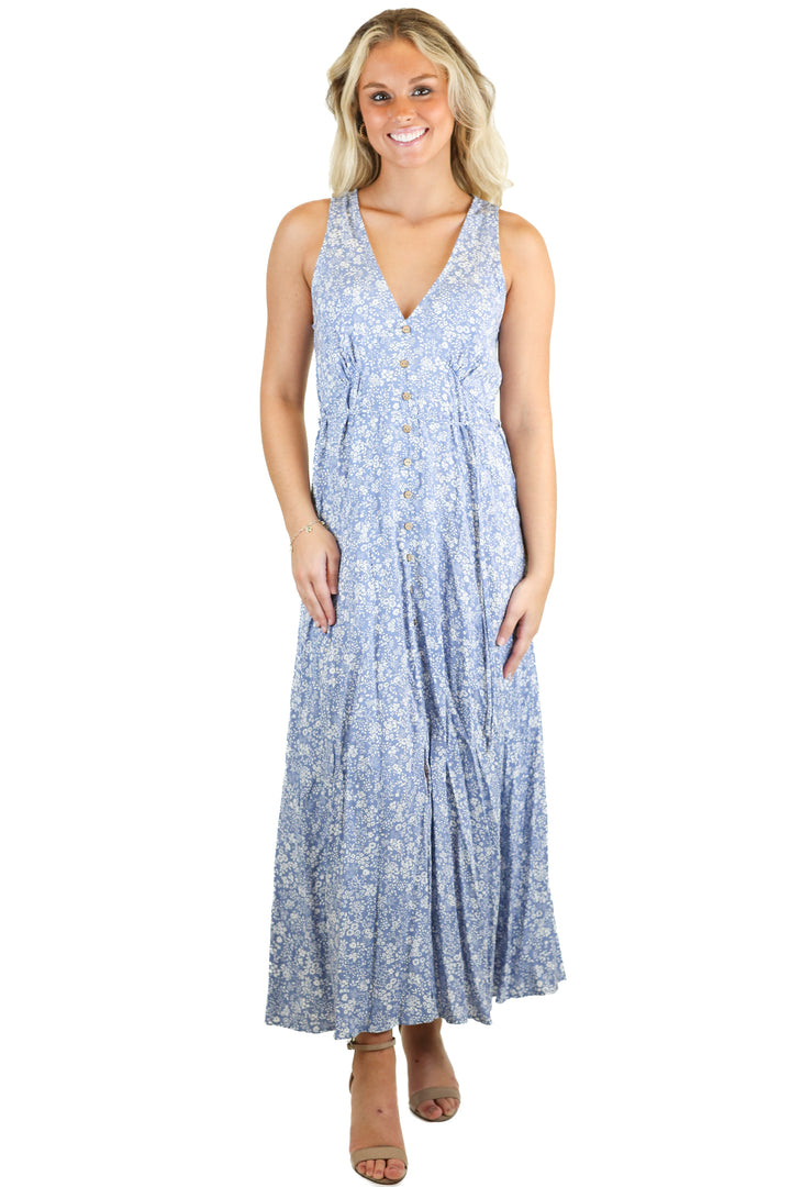 Final Touch Blue Ditsy Floral Maxi Dress (S)