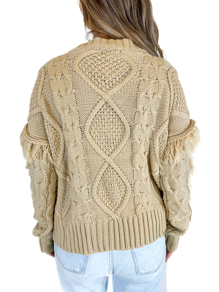 &merci Fringe Sleeve Cable Knit Sweater (M)