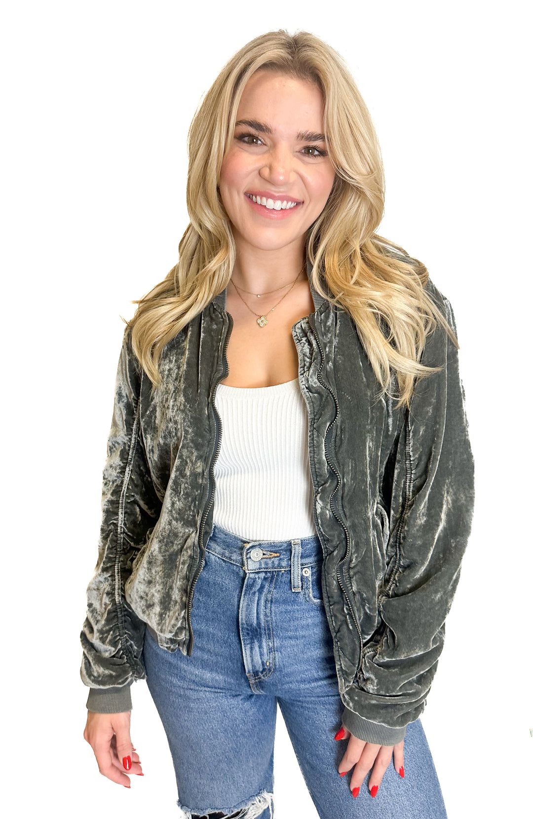 Free People Grey Velvet Track Jacket (XS)