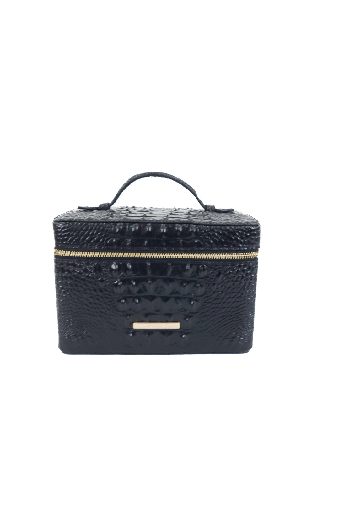 brahmin glossy black croc embossed cosmetic case