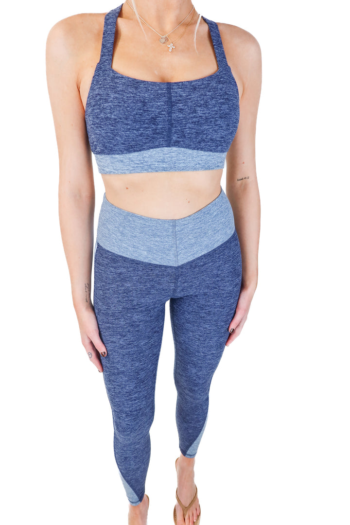 fabletics blue heathered active set (s; retail $100)
