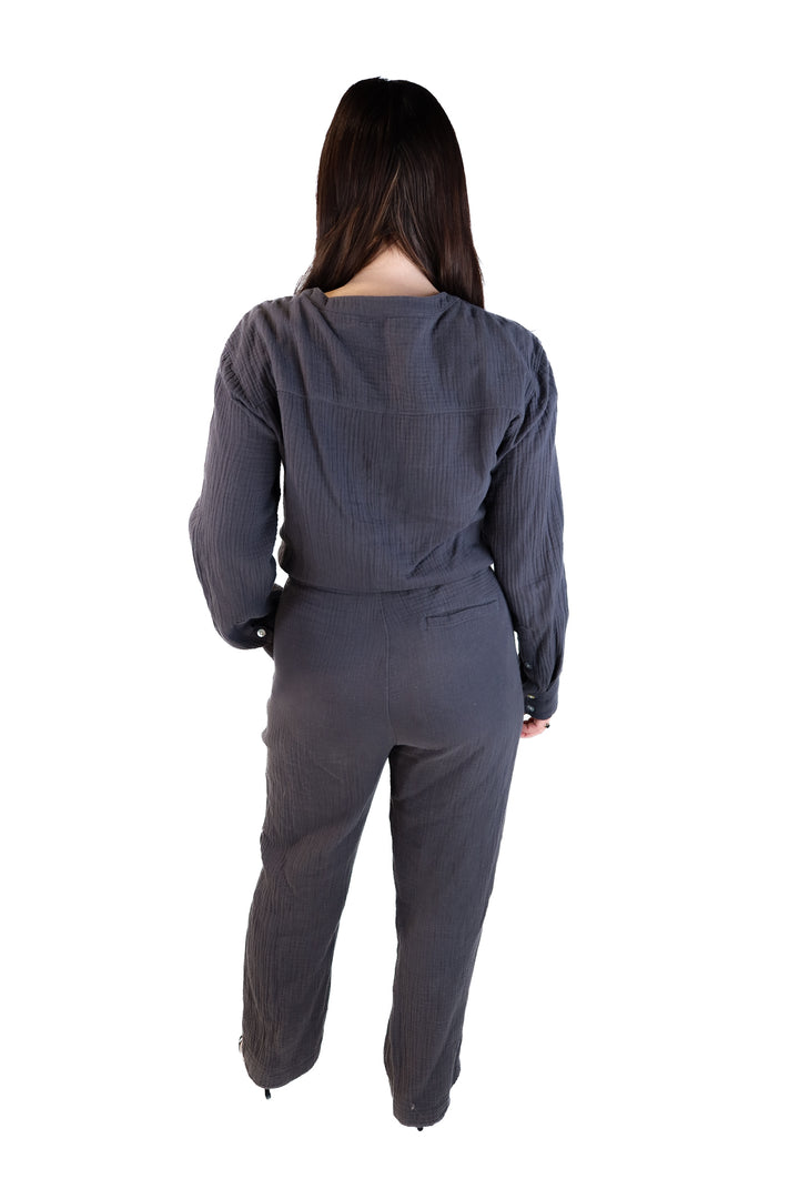 Faherty dark gray gauze jumpsuit (m; retail $228)