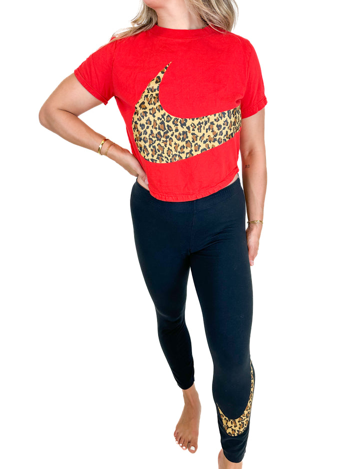 Nike Leopard Print Cropped T Shirt and Leggings Set (L)