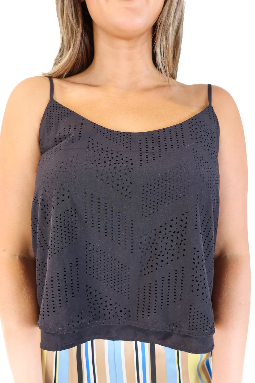 Athleta black mesh overlay tank (M)