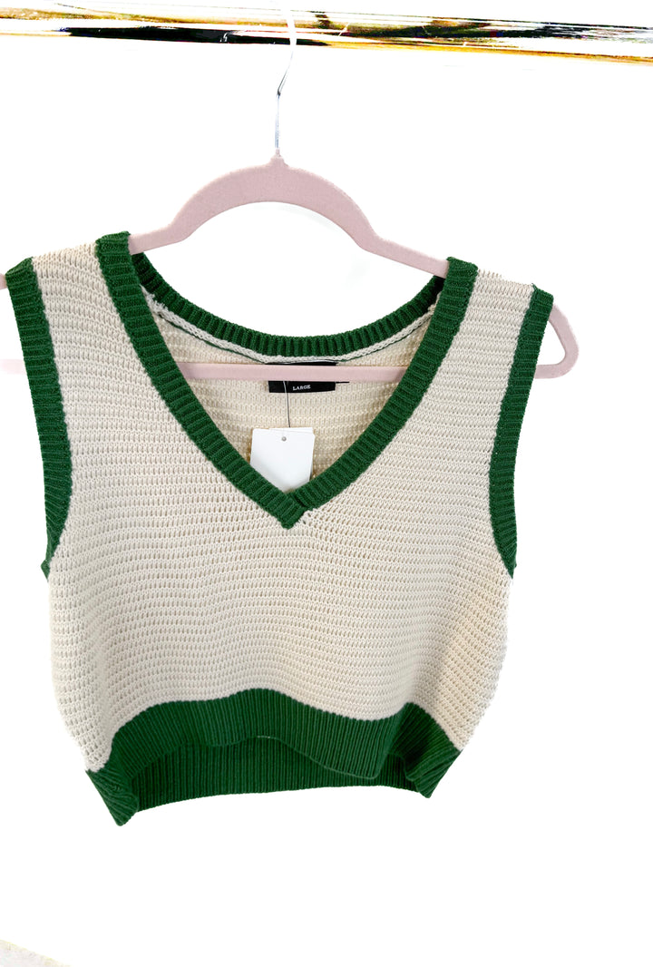 vici knit green/cream tank tank NWT (L; retail $48)