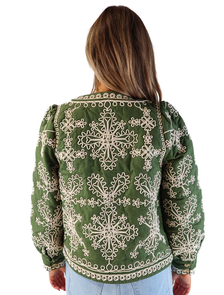 Sezane dark green/beige jacket NWT (4; retail $250)