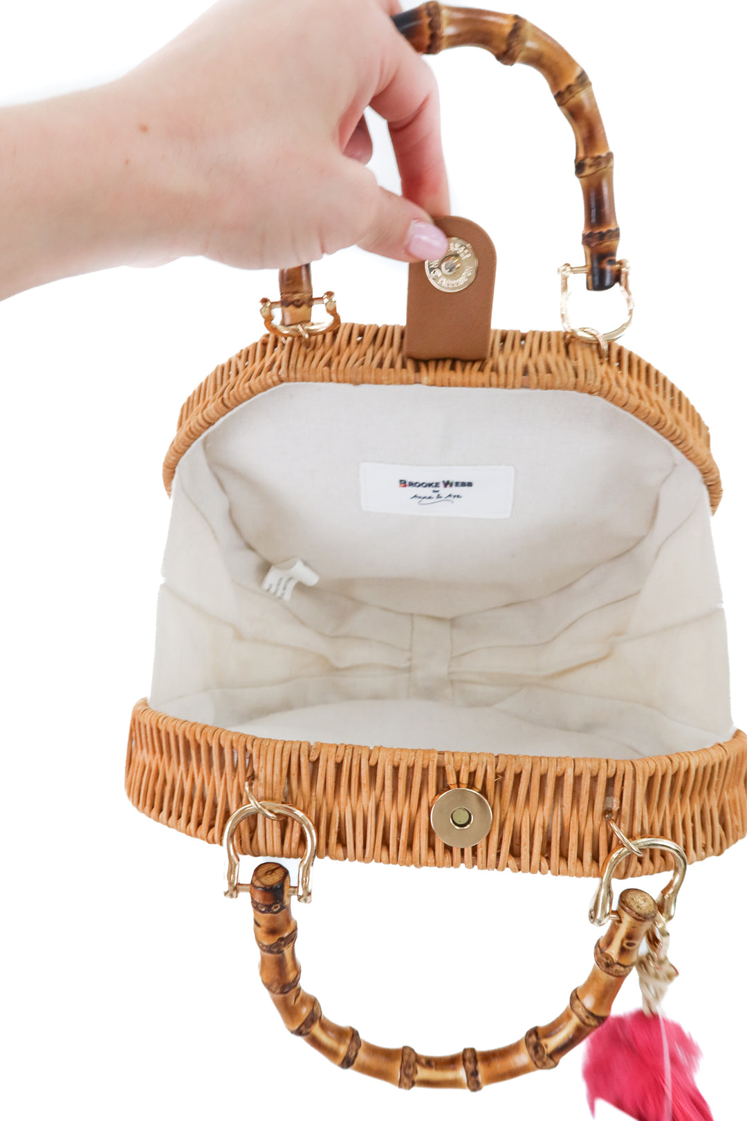 brooke webb rattan shell bag with tassel