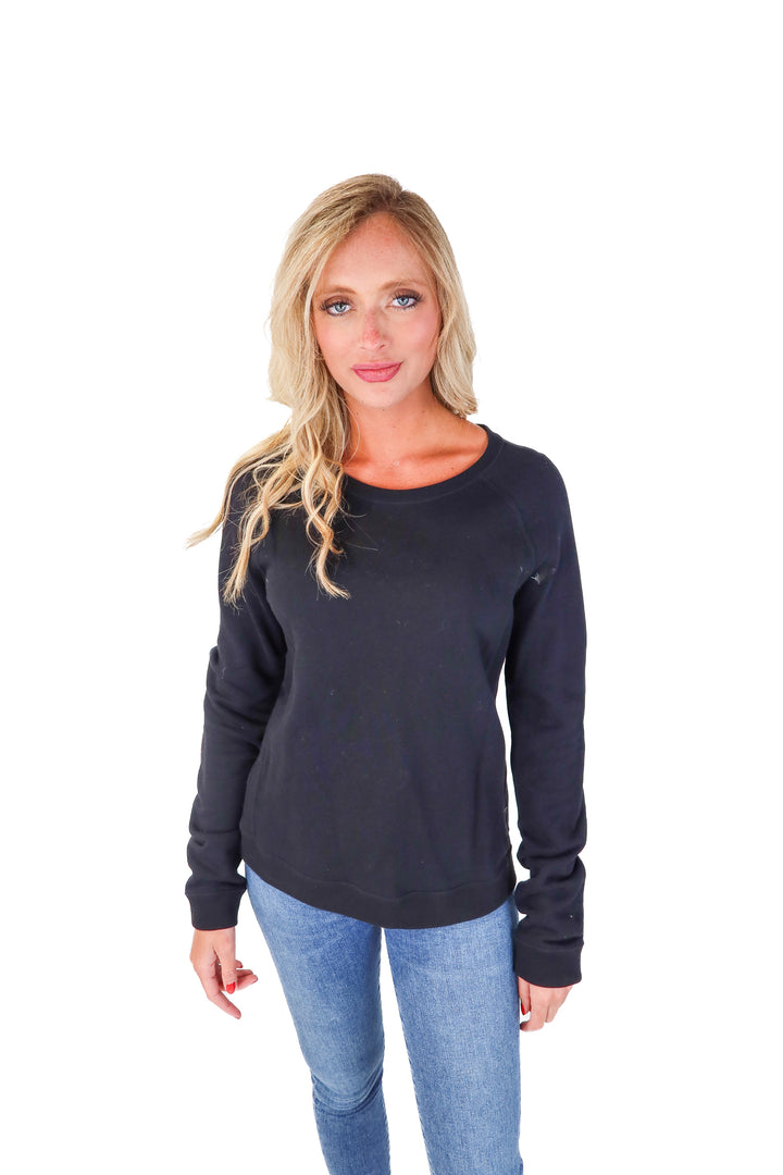 Billy Reid Black Leather Elbow Patch Sweatshirt (M; retails $198)