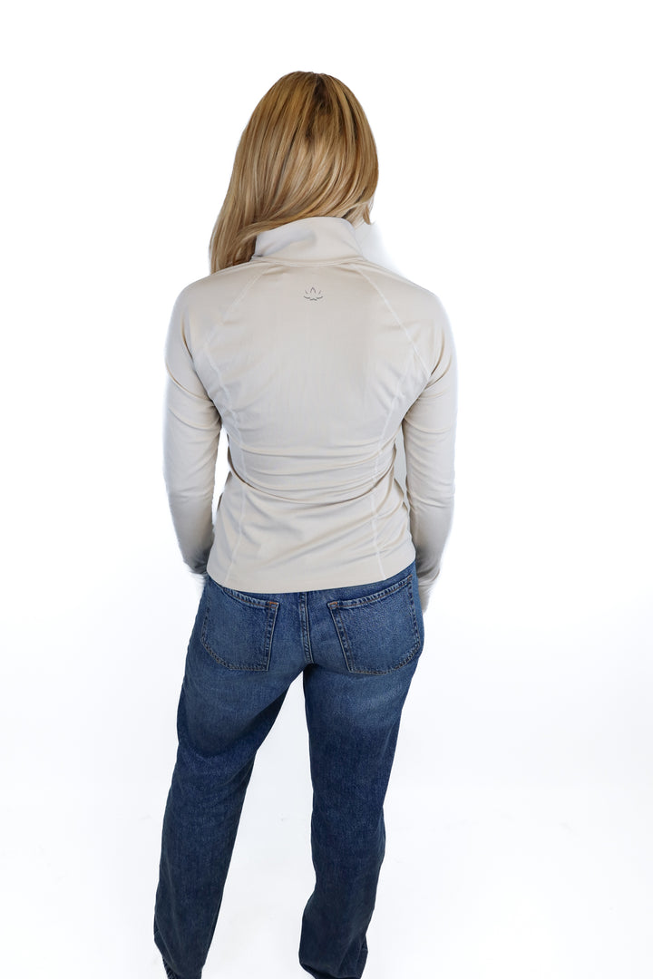 beyond yoga neutral striped quarter zip (s; retail $128)